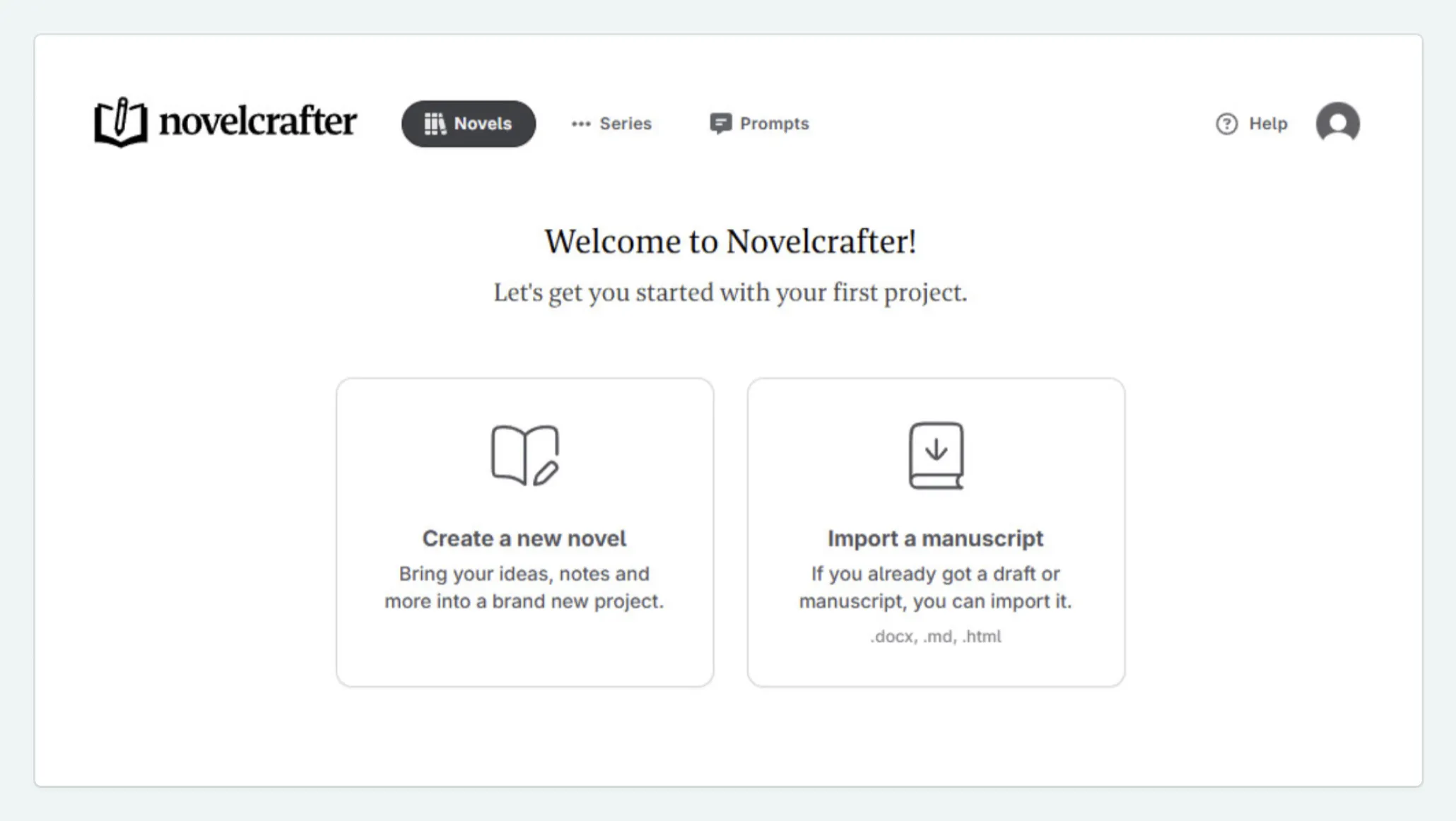 See how to create a new novel or project in Novelcrafter