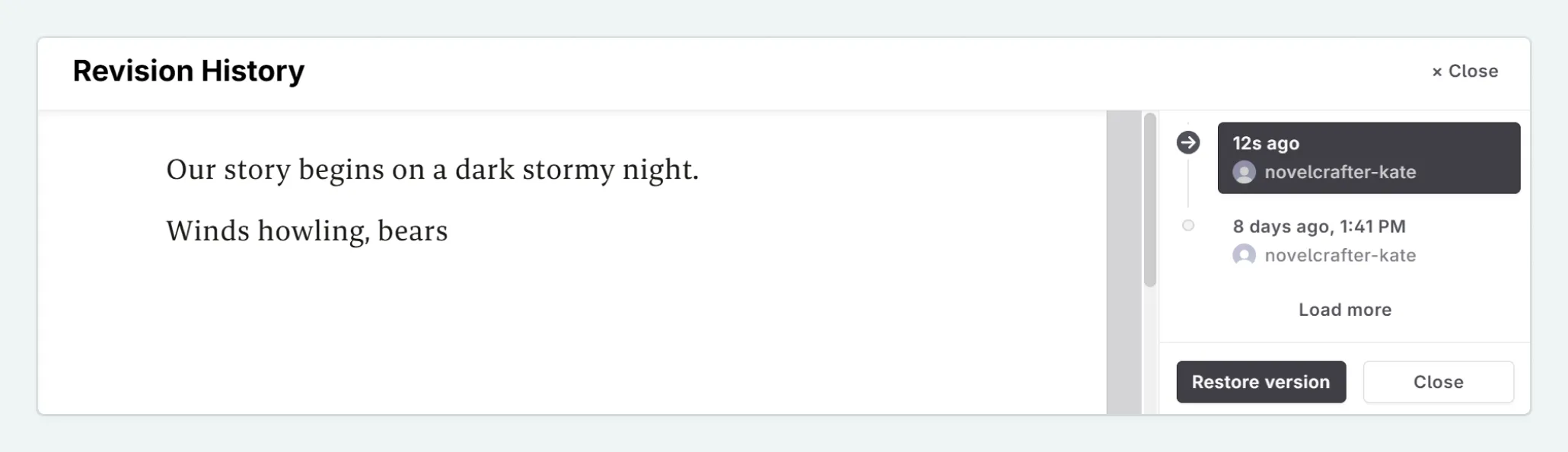 Navigation between chapters in the write mode