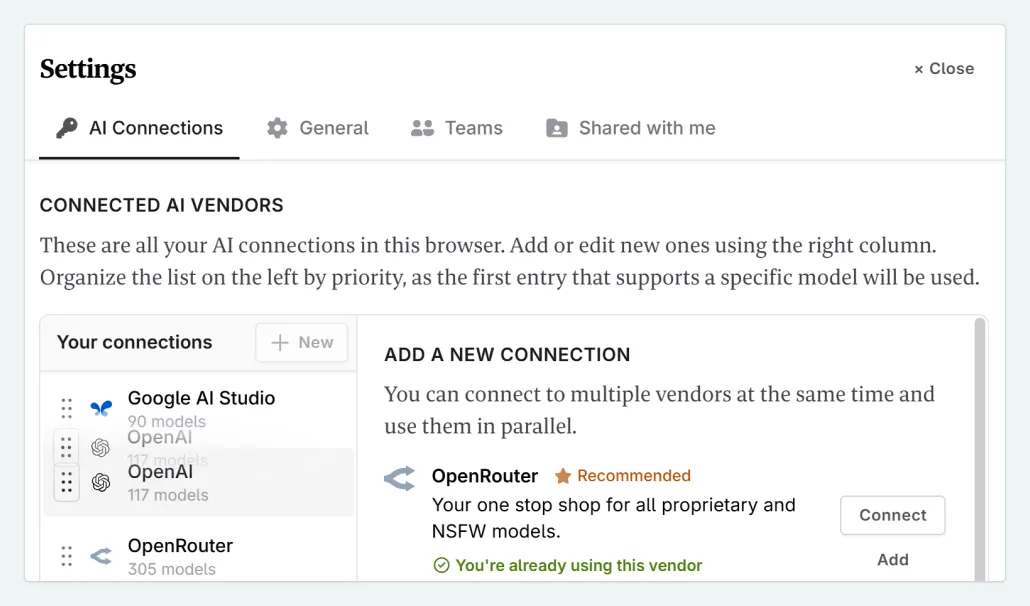 changing the order AI Vendors are displayed