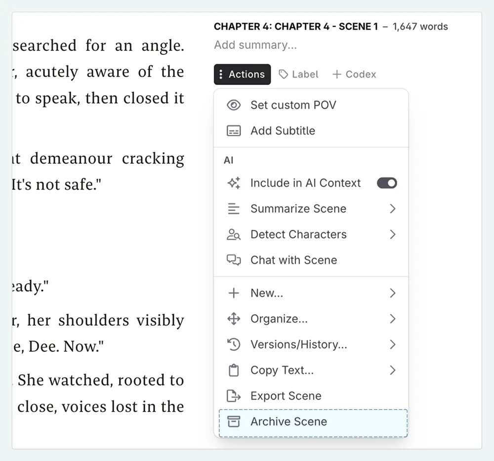 Archiving scene from write view
