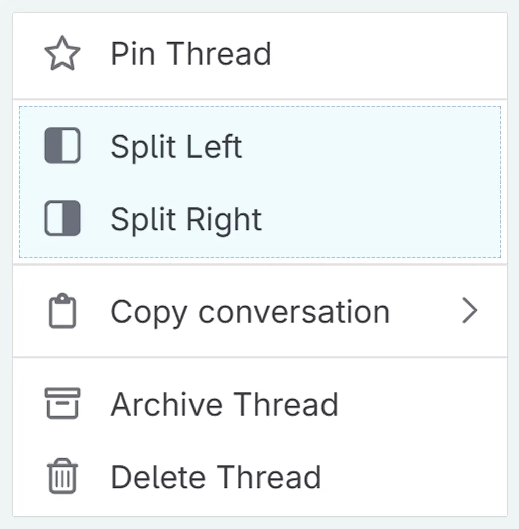 actions menu in chat