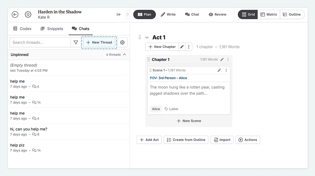creating a new chat in the sidebar
