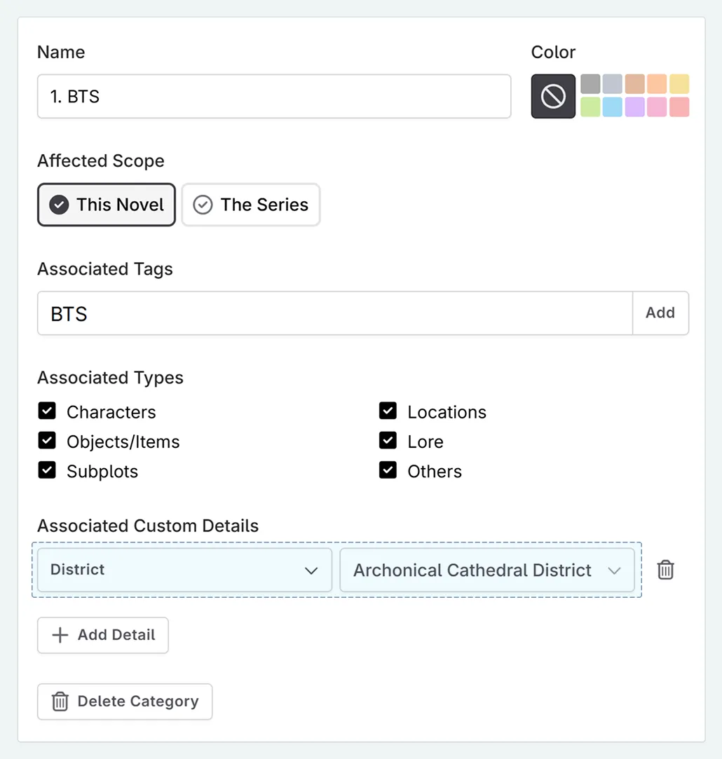 Codex in custom category section