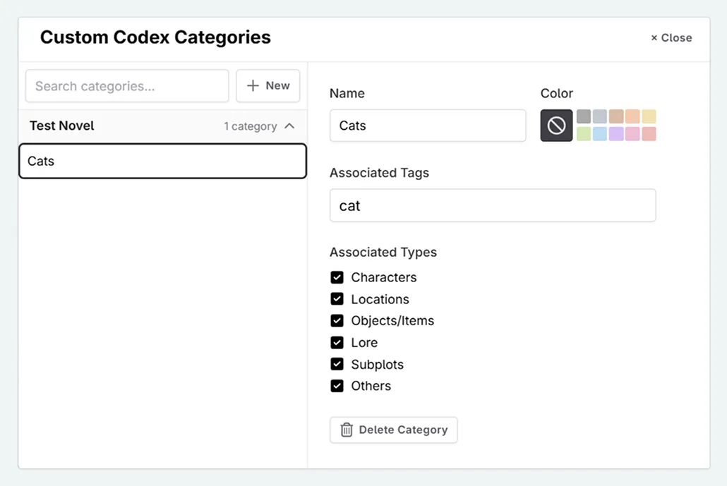 Details of created custom category