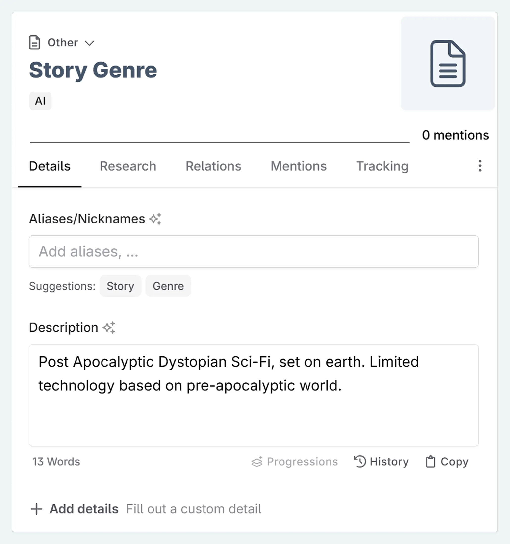 a filled in genre codex for Only Dogs Left