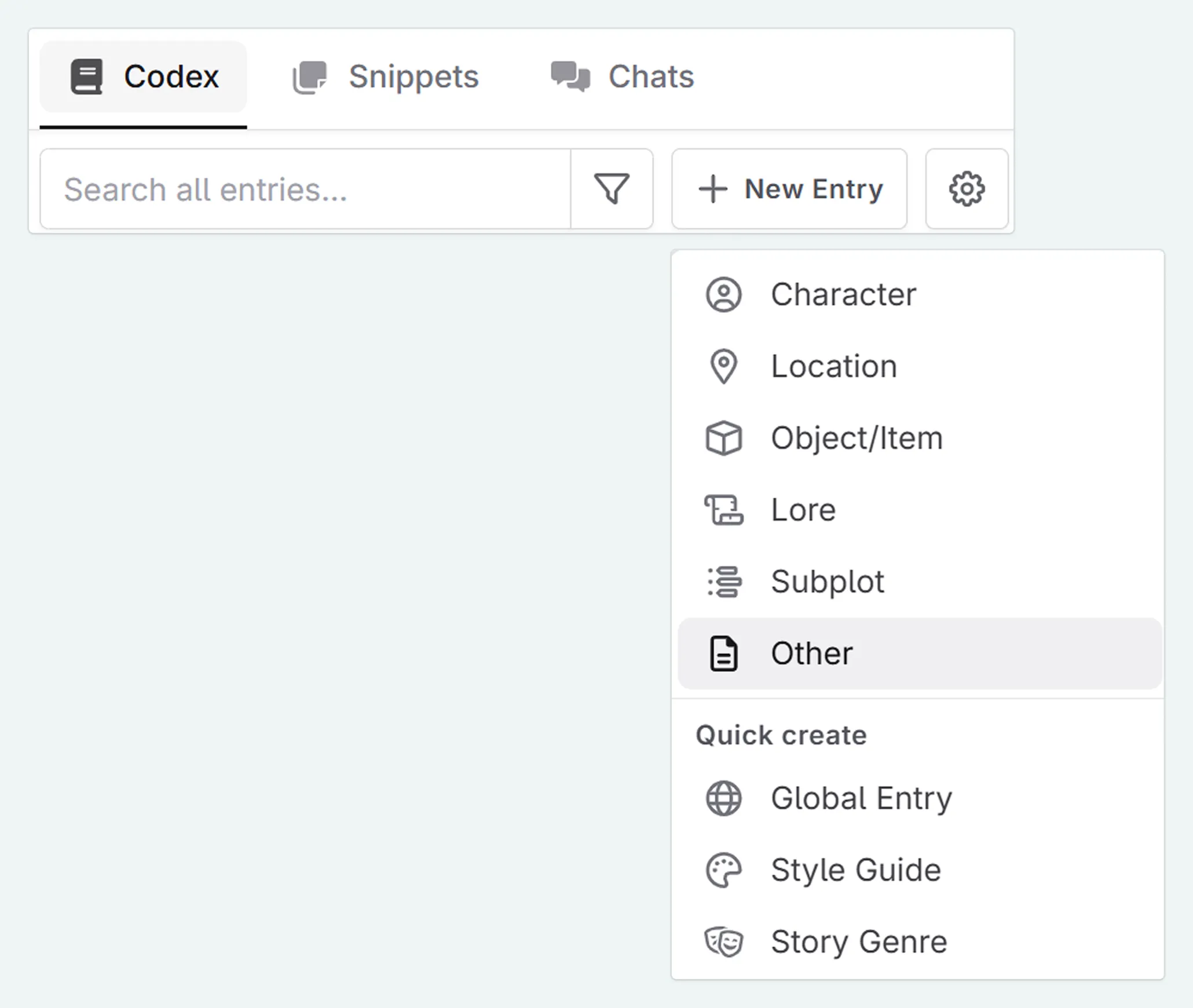 Creating a Codex entry with the type 'other'