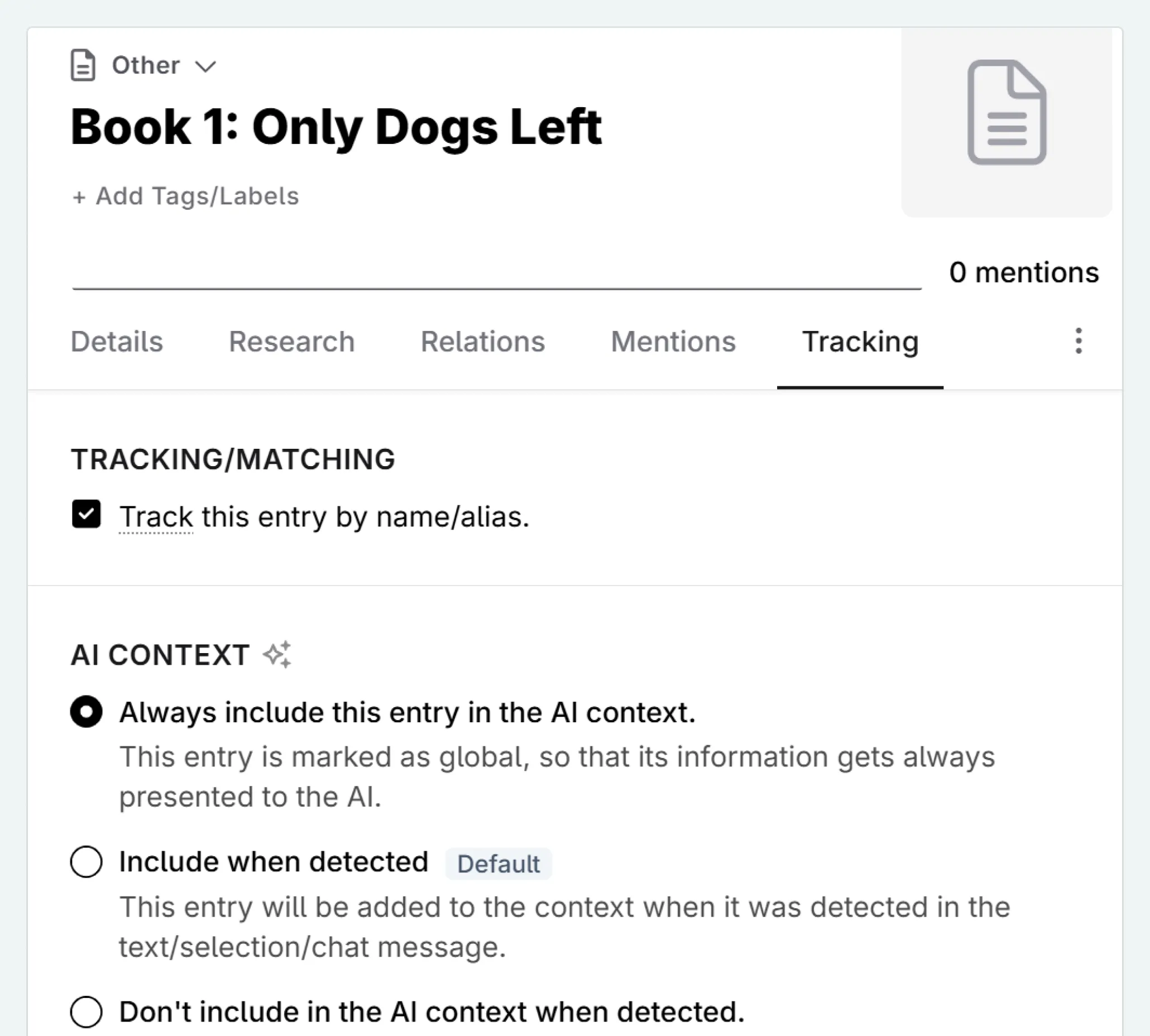 Setting the Codex entry to global