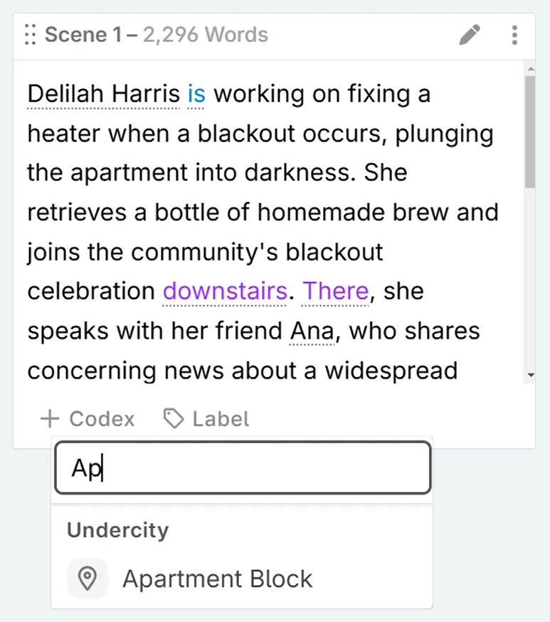 Adding Codex entries as context to a scene