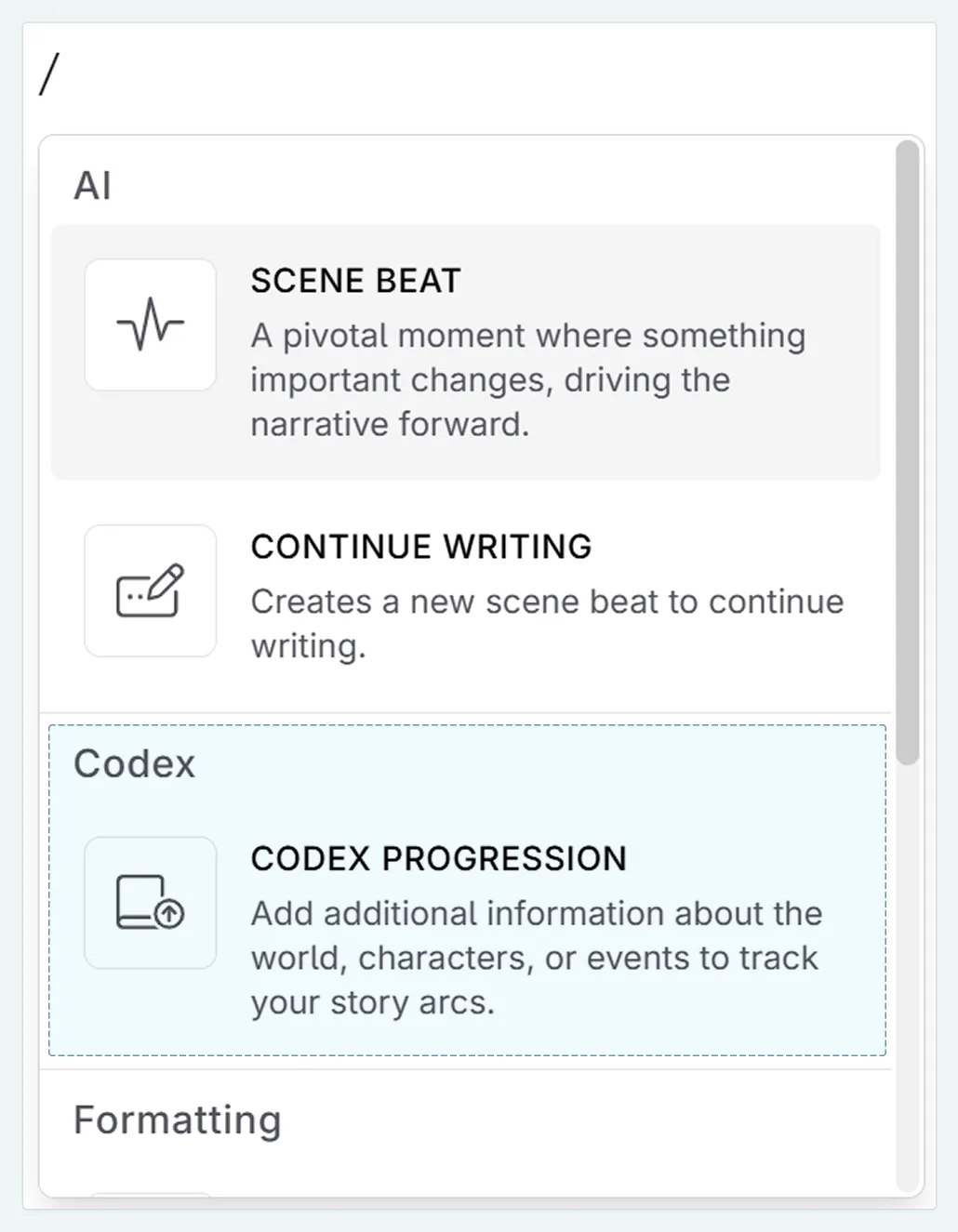 setting up codex progressions in the manuscript