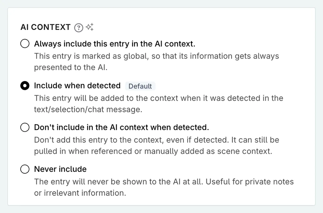 The AI Context options in the tracking tab