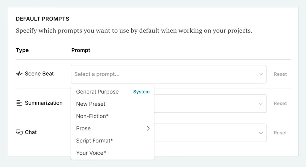 setting default prompts