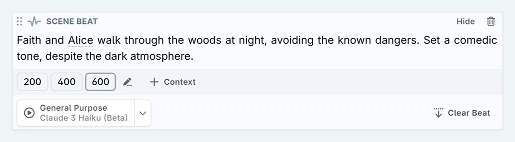 scene beat completion within Novelcrafter