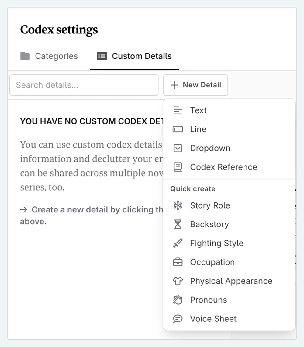 A close up of the Codex details page