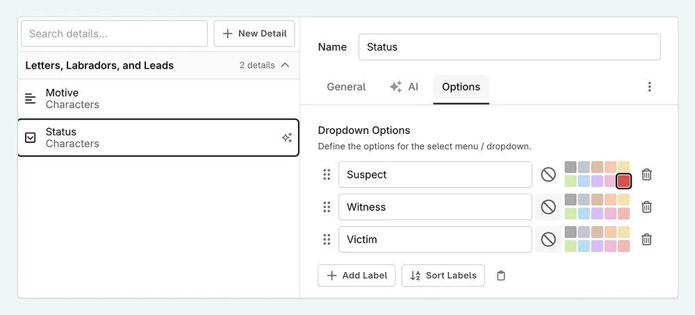 A close up of the Codex detail selection screen