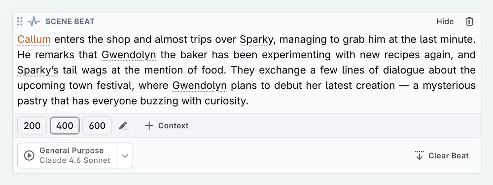zoom in of a written scene beat in the manuscript