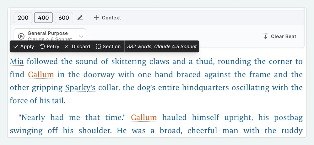 post-generation options for prose