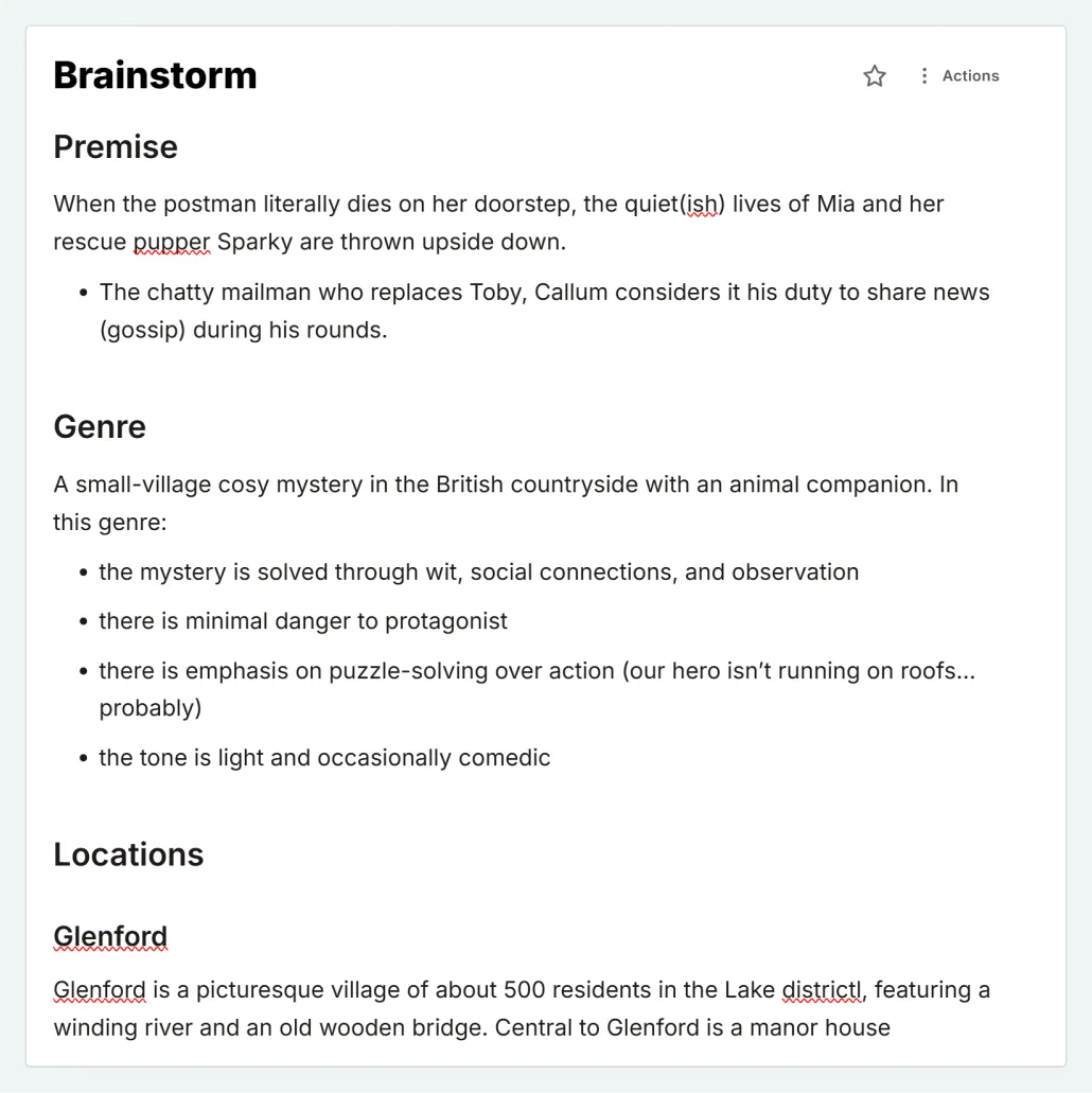a screenshot of a formatted Snippet, showing brainstorming notes