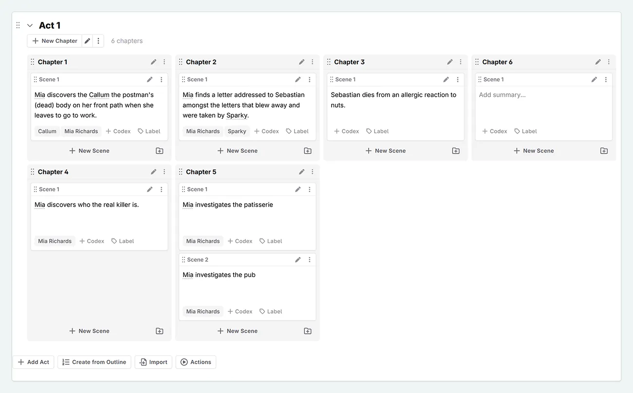 the plan interface with multiple chapters and scenes added