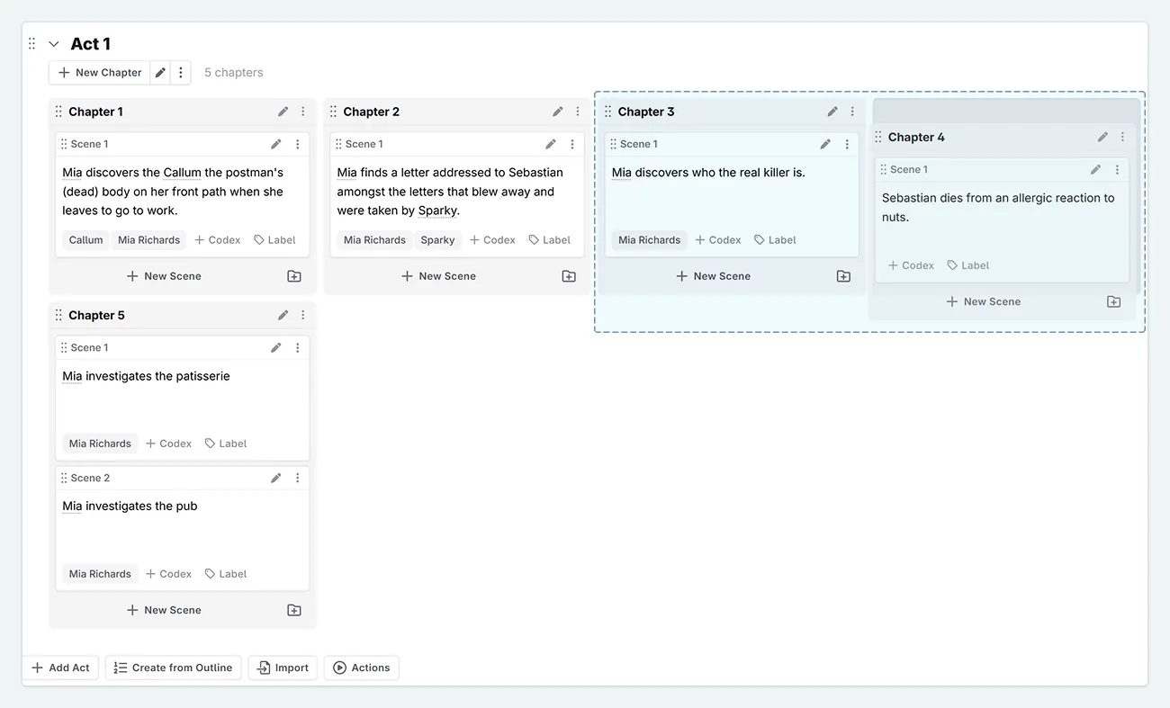 the Plan interface, showing chapter four being selected and moved