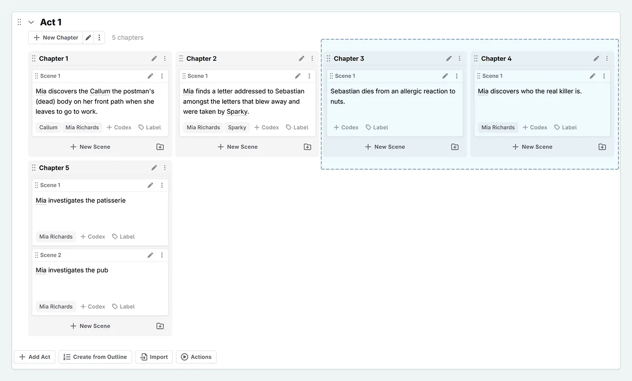 the Plan interface, showing chapter four and three have been swapped around