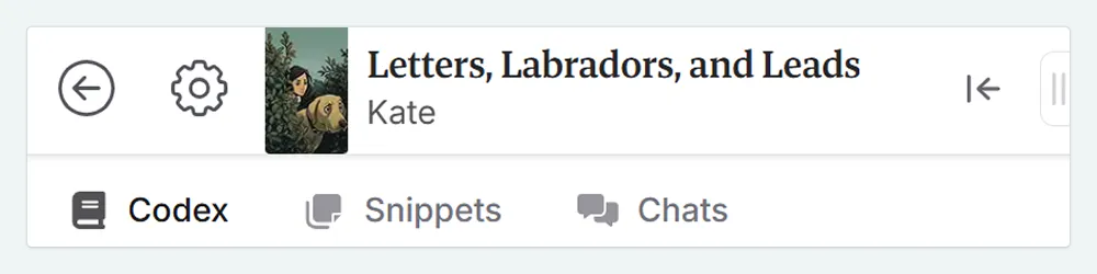 a zoom in of the top left of the Novelcrafter interface