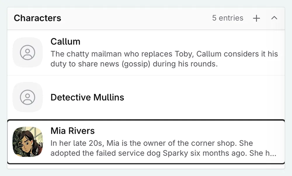 A close up image of the Codex, showing the new image assigned to a character