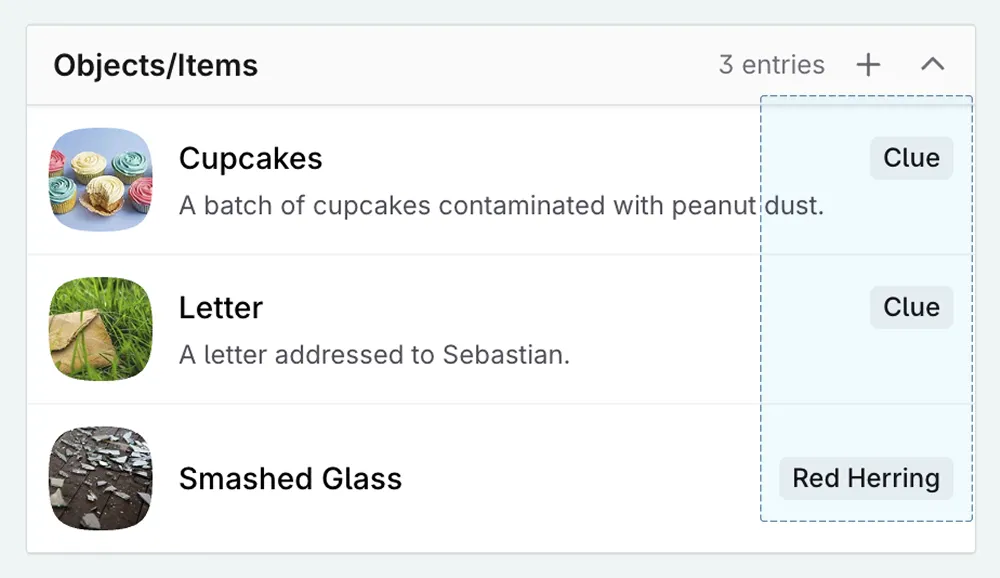 A close up of the Codex, showing tagged entries