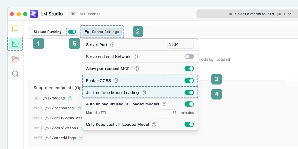 LM Studio Server settings