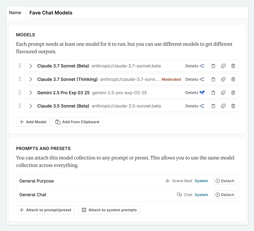 model collection settings