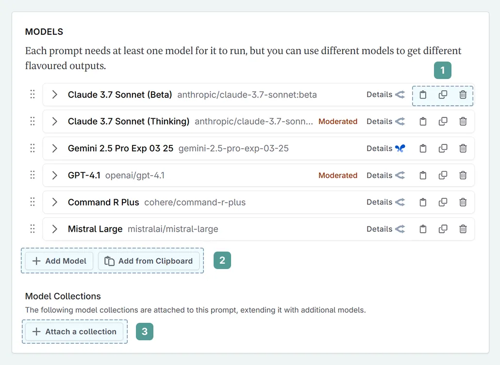 model collection settings