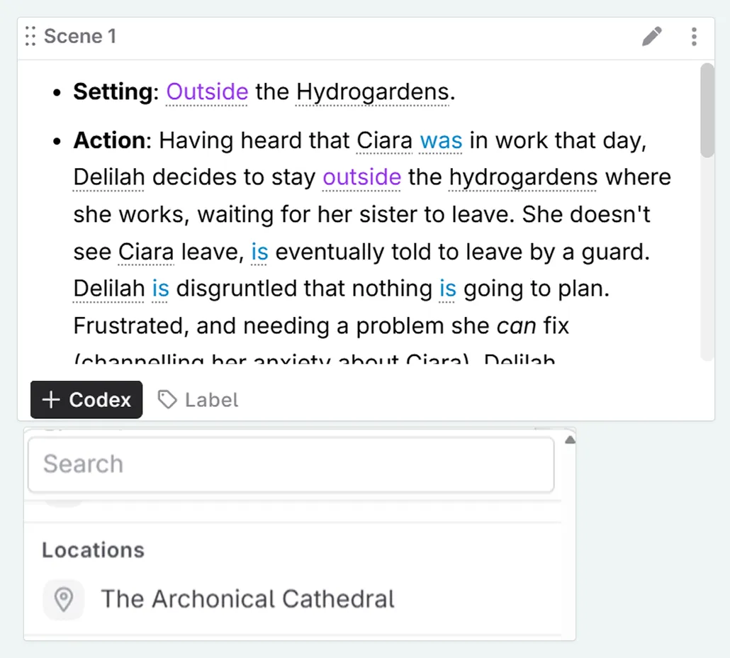 Adding Codex entries to scene context