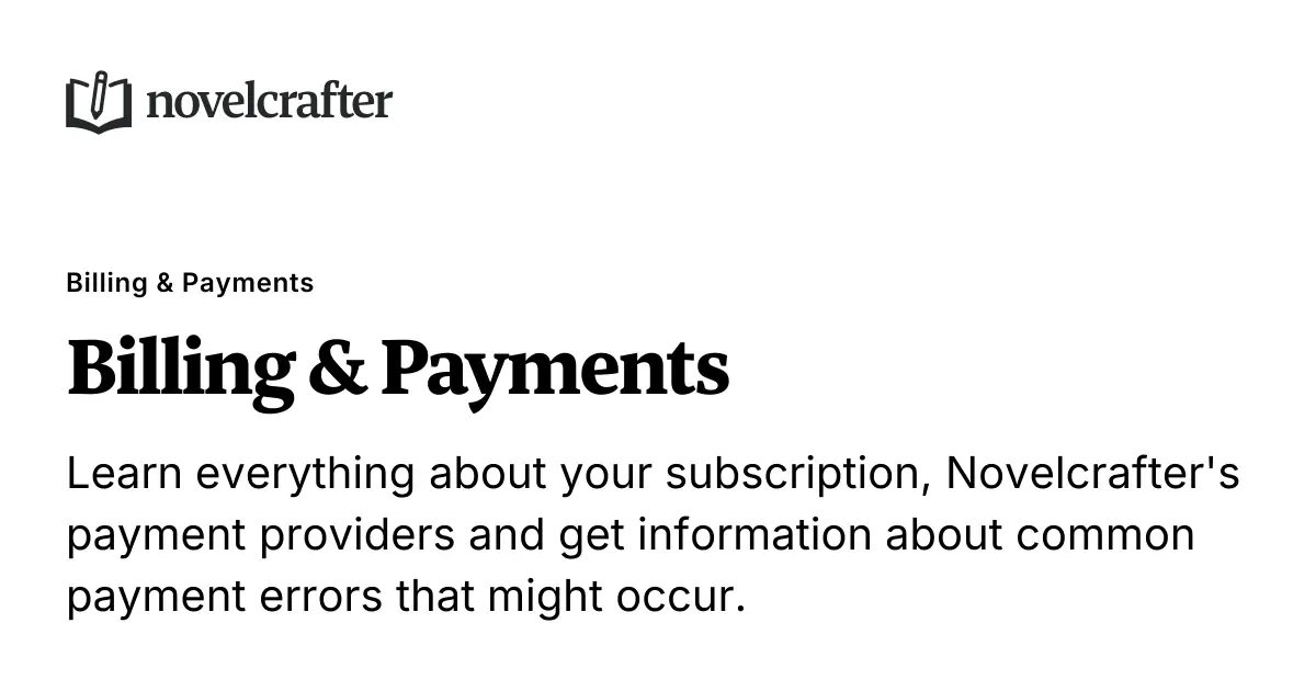 Billing & Payments - Novelcrafter Help