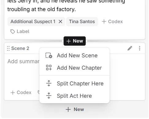 The new in-between scenes menu in the Plan interface