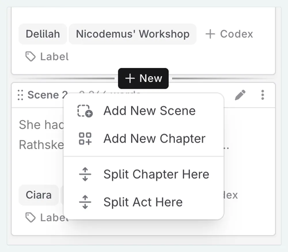 Adding a new scene or chapter between two existing scenes