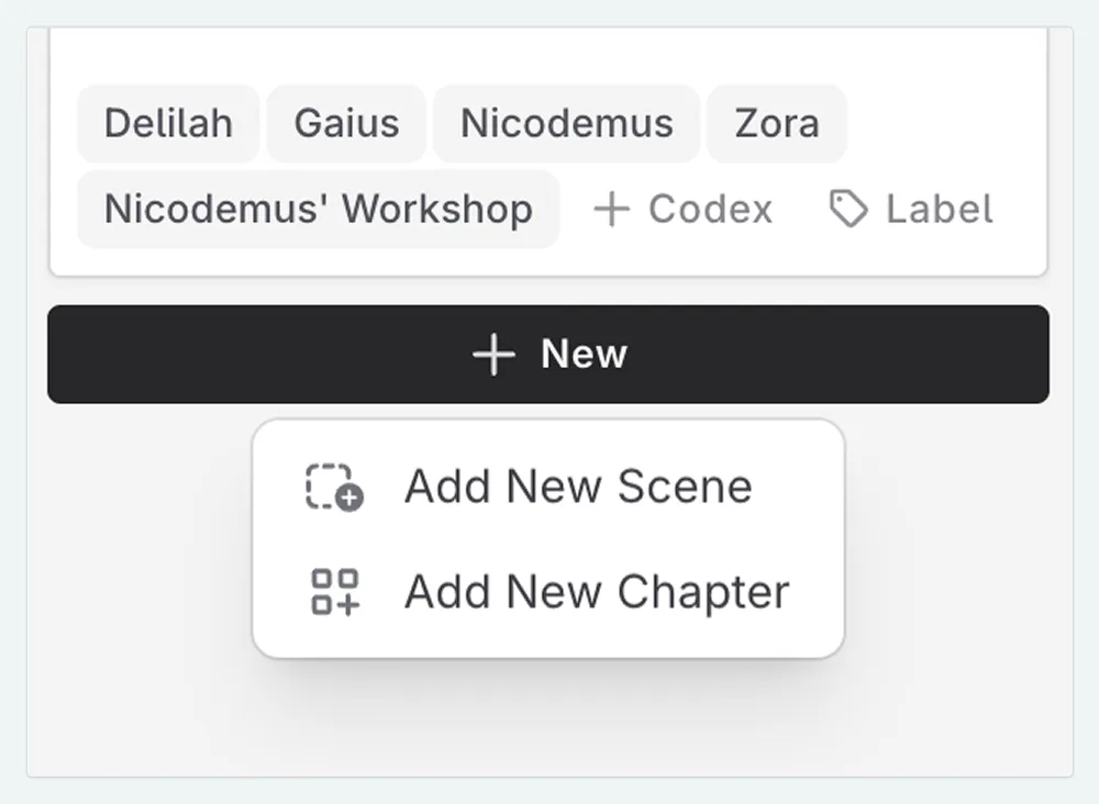 Adding a new scene or chapter at the bottom of a chapter