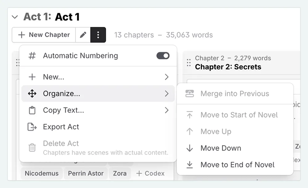 The act organize menu