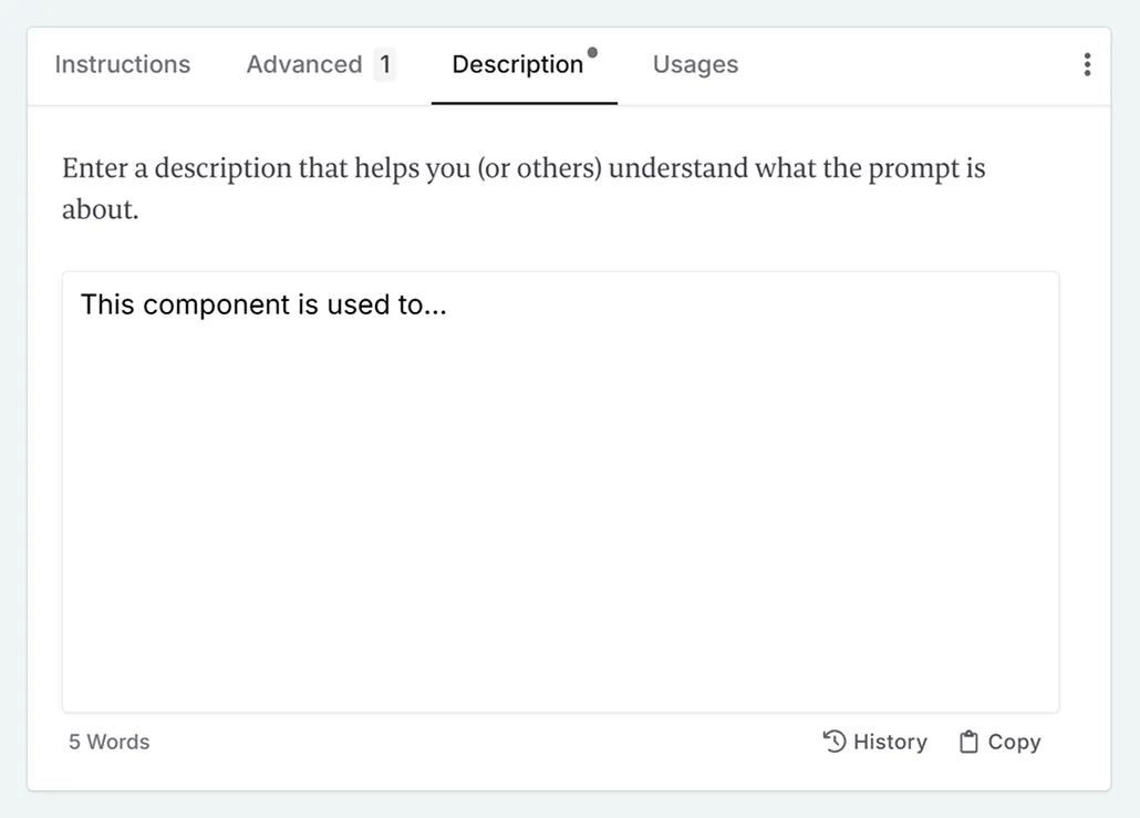 Prompt component anatomy description tab