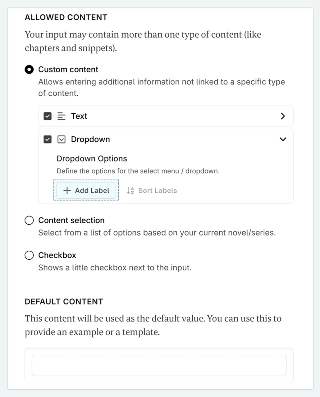 creating a prompt input - allowed content