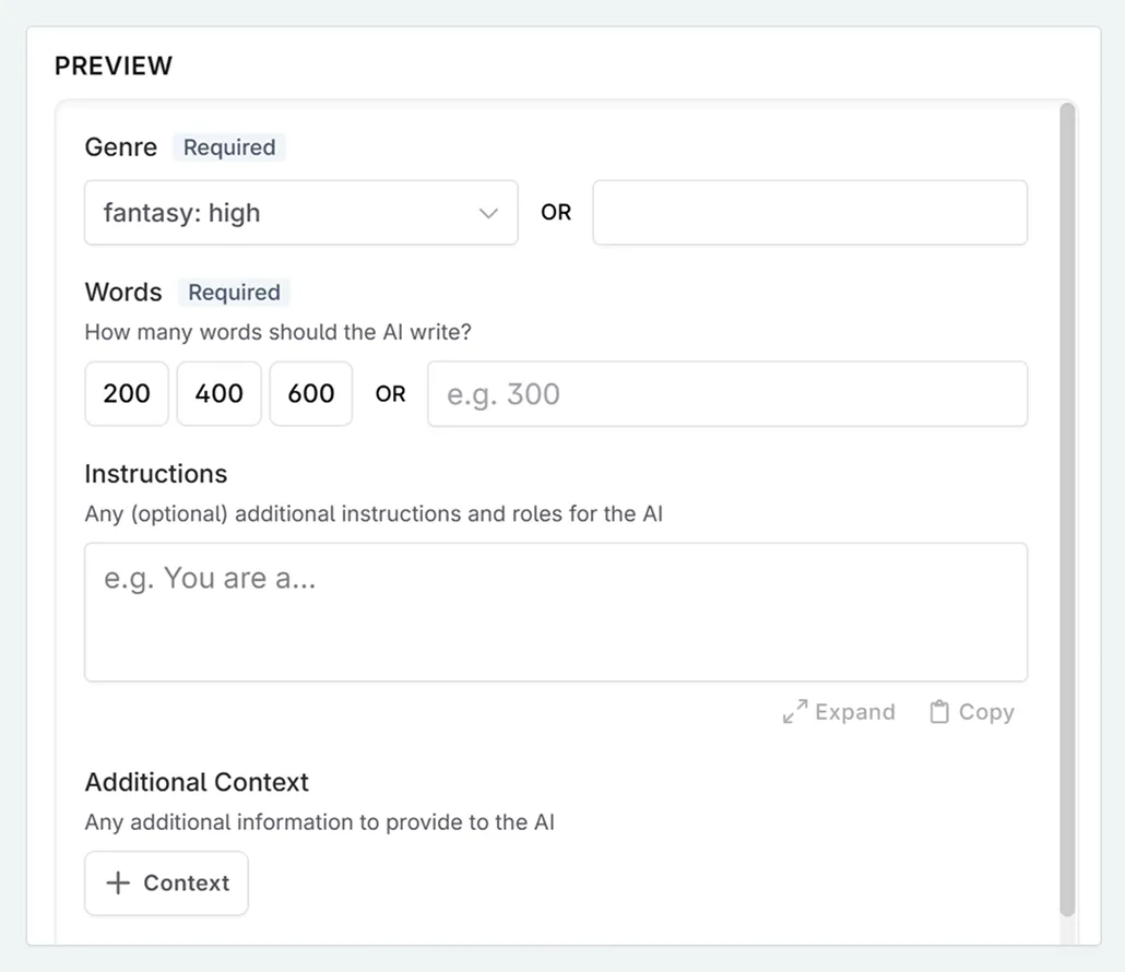 creating a prompt input - preview