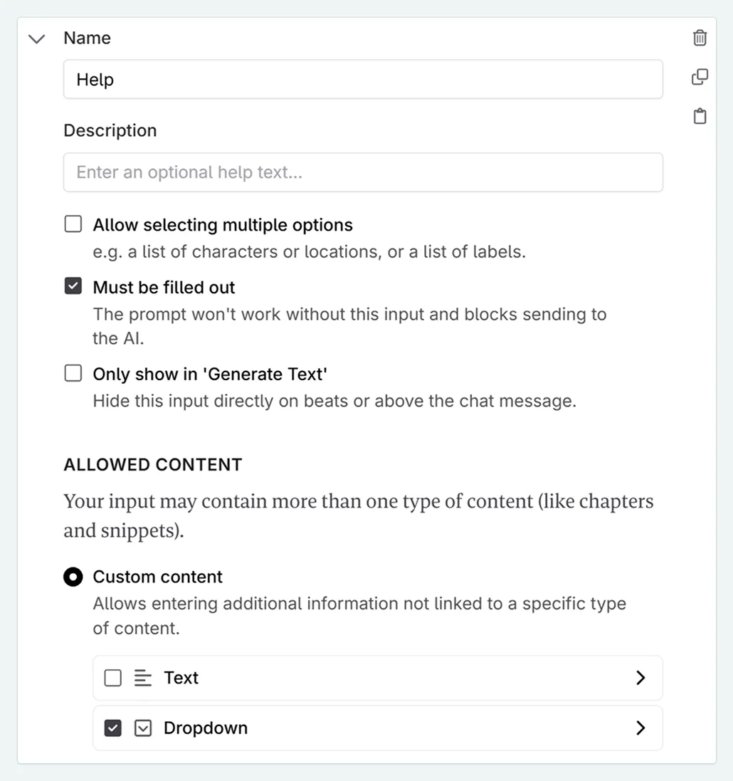 prompt input examples setup