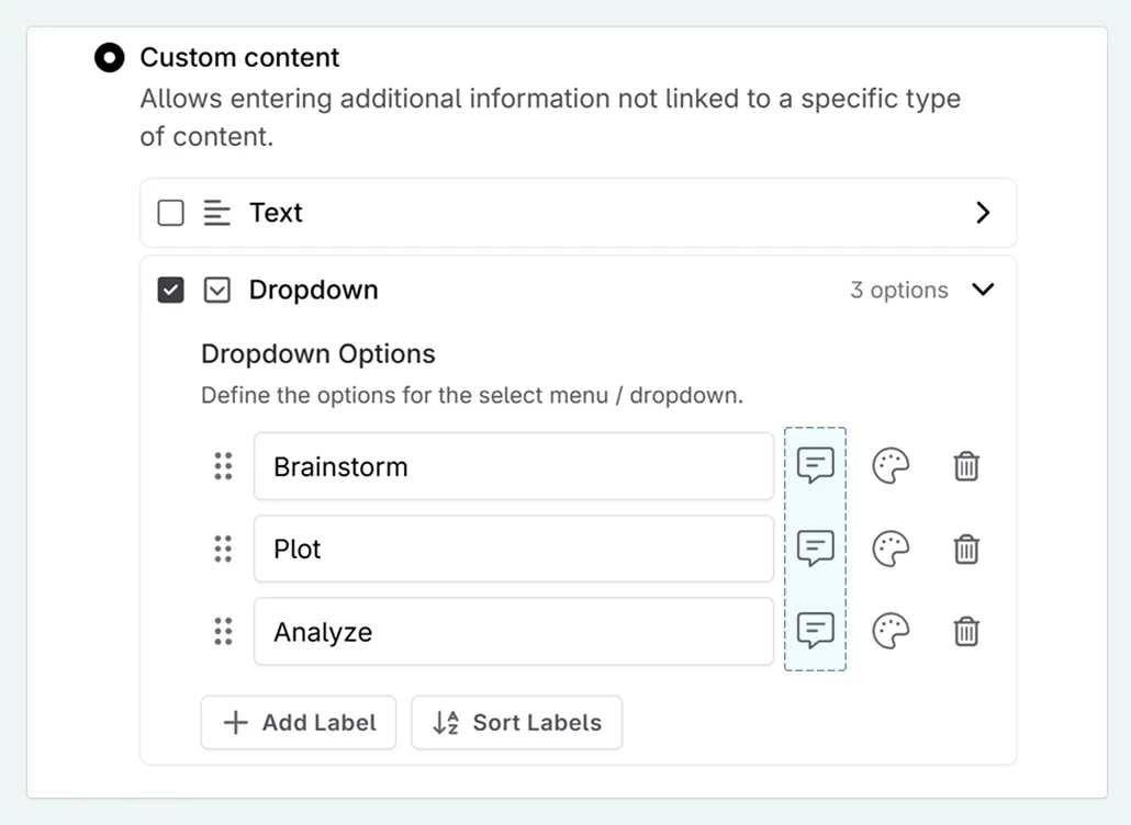 prompt input examples adding dropdown options