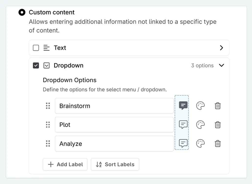 prompt input examples adding information to dropdowns
