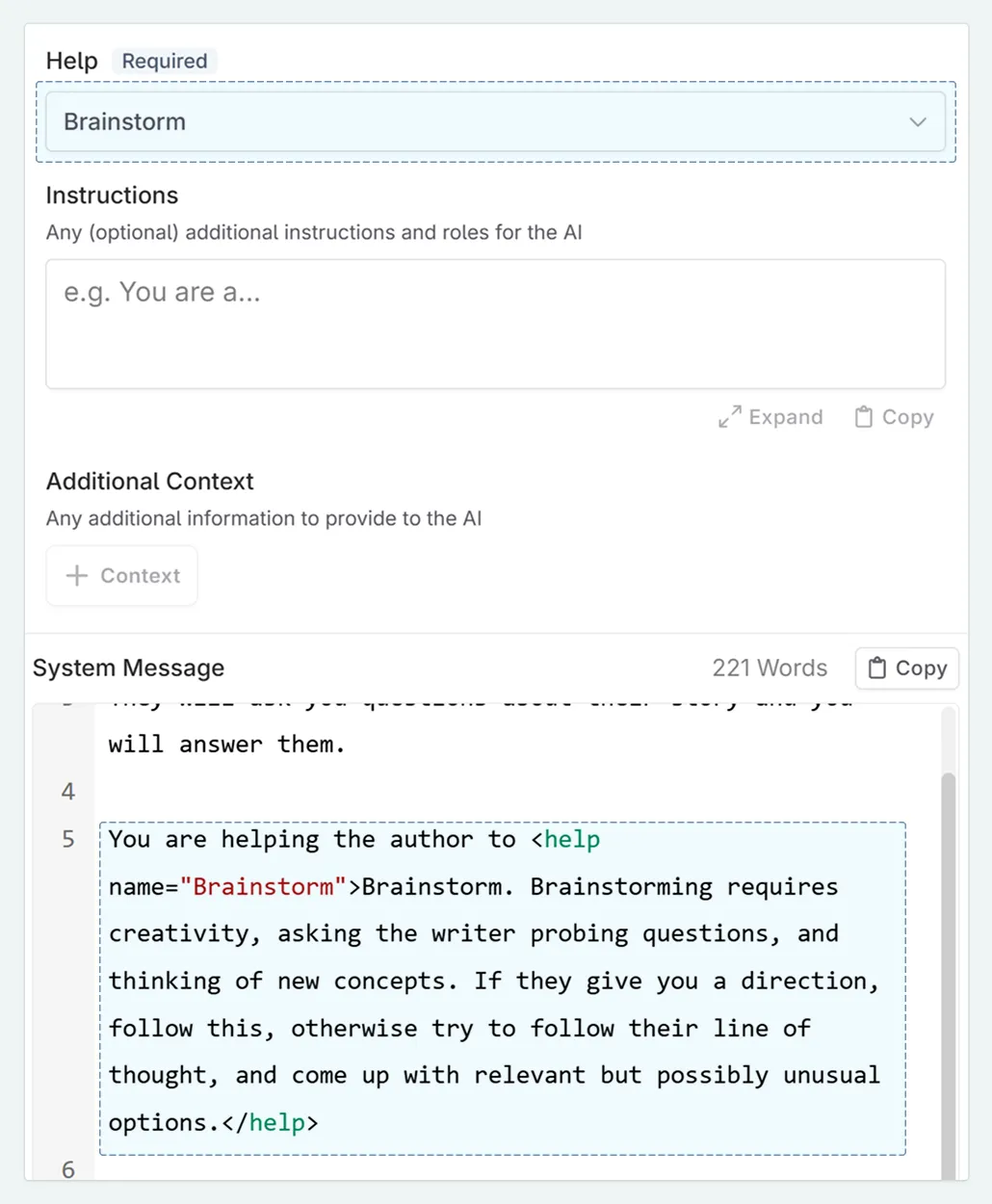 prompt input examples previewing prompt