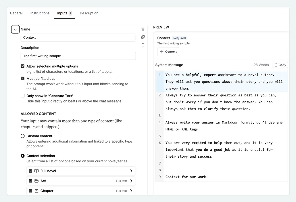 prompt input interface