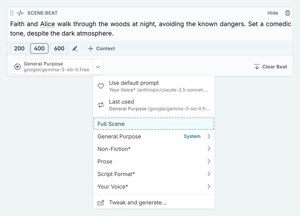 using a full scene preset
