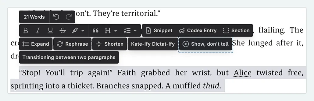 show, don't tell preset in the manuscript