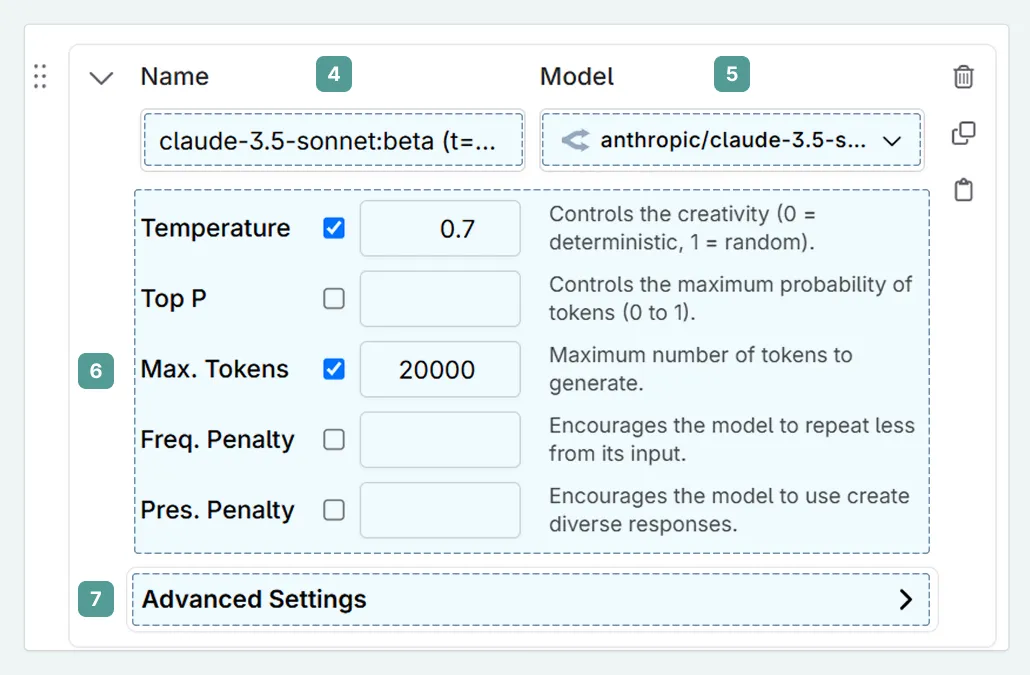 Editing a model within the models section