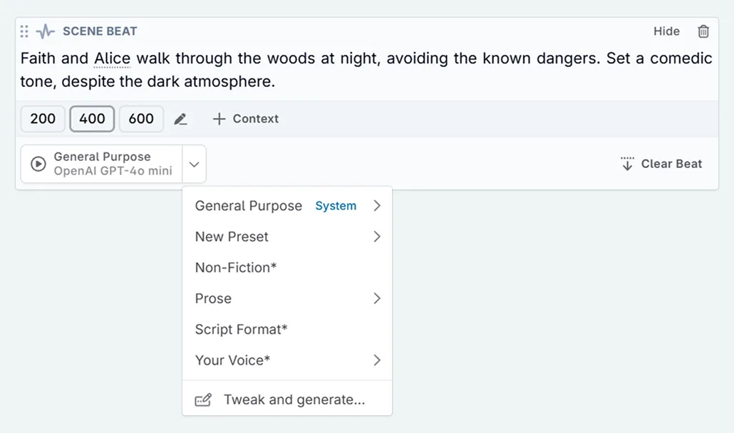 Scene beat completions