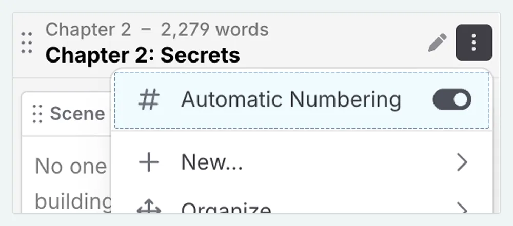 How to enable/disable numeration of a chapter or act.