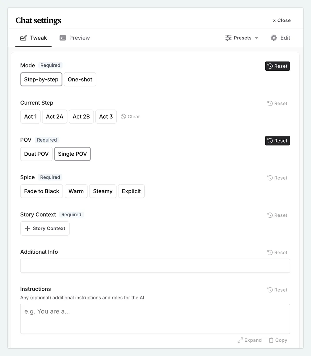 Romancing the Beat Planner inputs